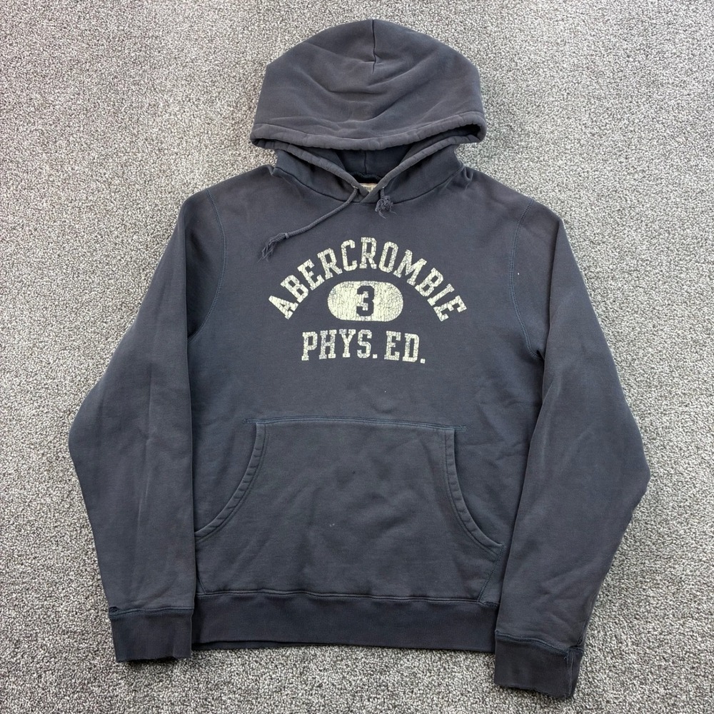 Vintage Abercrombie & Fitch Hoodie Mens M Navy Blue Cotton Phys Ed Y2K Heavy
